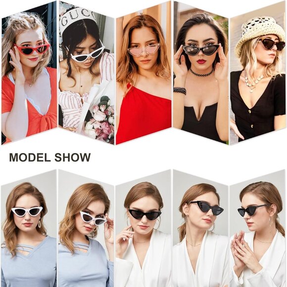 Retro Vintage Narrow Cat Eye Sunglasses for Women Clout Goggles Plastic Frame SJ - Picture 2 of 5